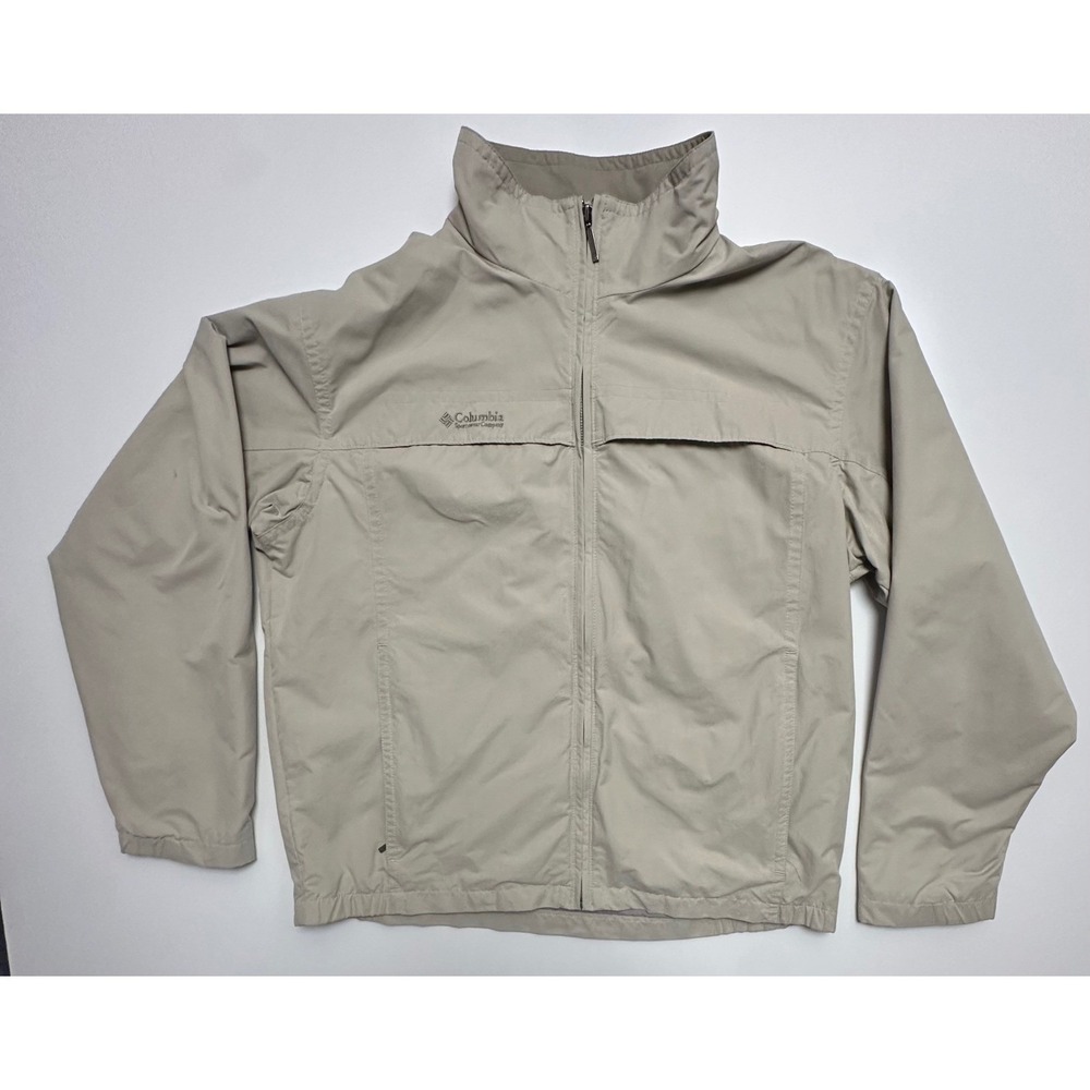 VTG Columbia Sportswear Tan Khaki Full Zip Mesh Lined Jacket Mens Size L READ